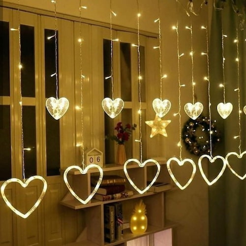 ریسه تزیینی پرده ای طرح قلب بزرگ و کوچک 2.5 متری چند رنگ