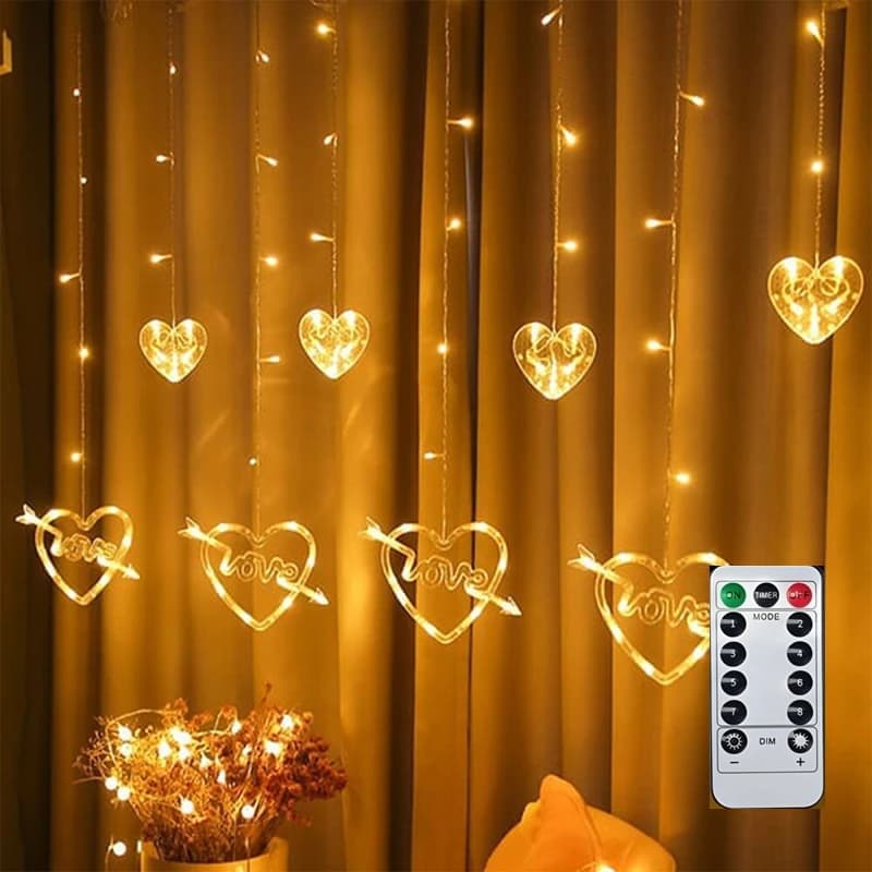 ریسه پرده ای طرح قلب عشق 2.5 متری با کنترل از راه دور